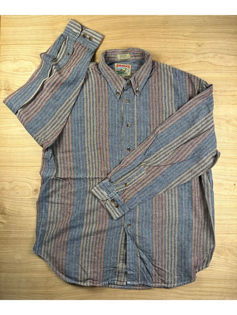 Vintage 80s Adirondack denim button up shirt xlarge herringbone striped flannel